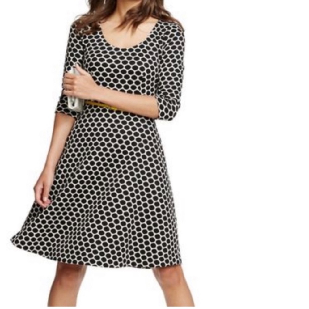Boden | Black and White Polka Dot Jacquard Fit and Flare Midi Dress